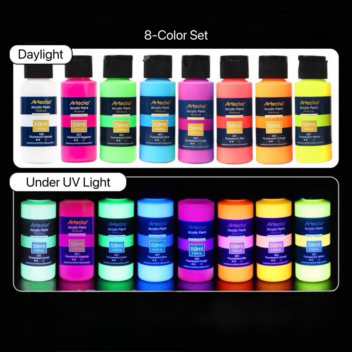 Artecho Neon + Glow In The Dark Acrylic Paint 59ml