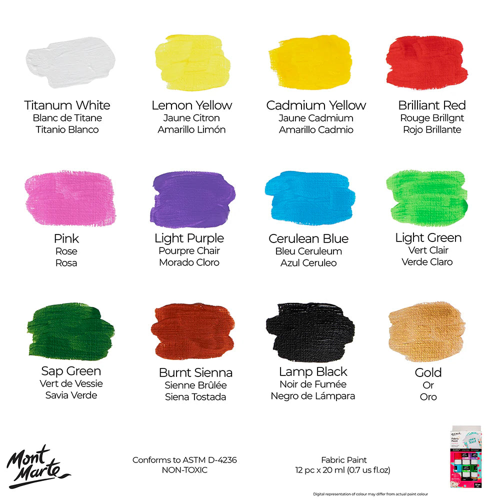 Mont Marte Signature Fabric Paint Set 20ml 12pcs