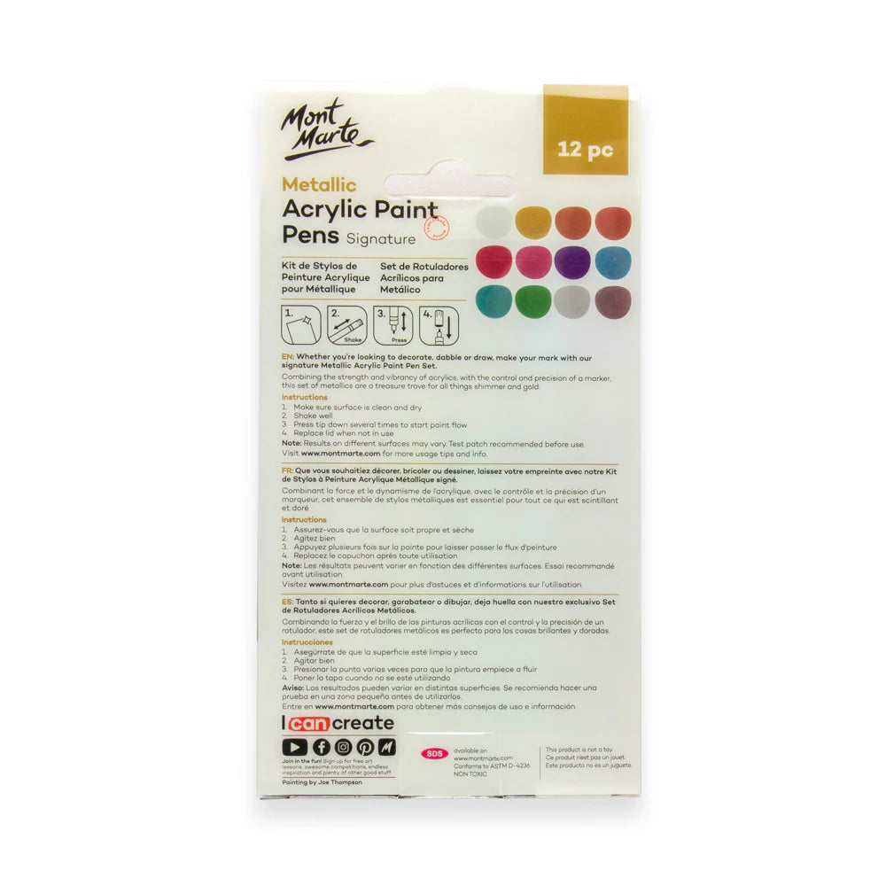 Mont Marte Metallic Acrylic Paint Pens 12pcs