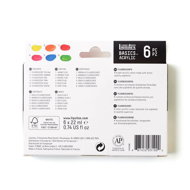 Liquitex Basics Fluorescent Acrylic Paint Set 22ml 6pcs