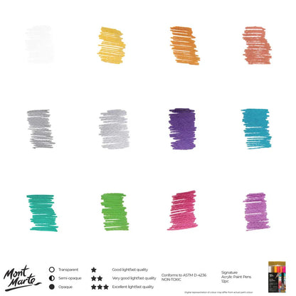 Mont Marte Metallic Acrylic Paint Pens 12pcs