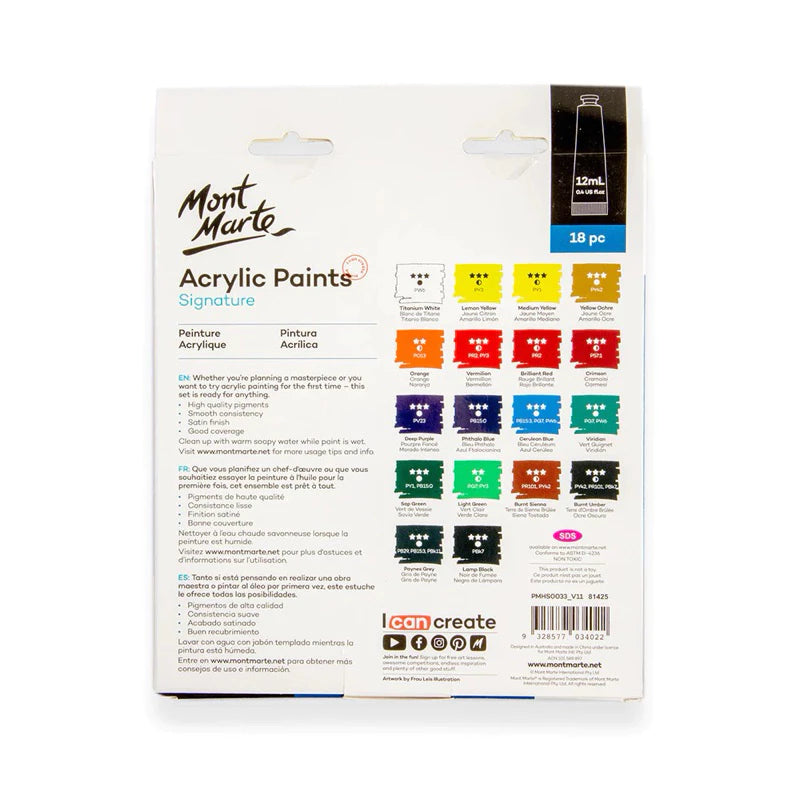 Mont Marte Acrylic Colour Paint Set Signature 12ml 18pcs