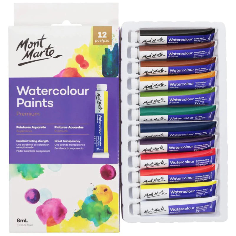 Mont Marte Watercolour Paints Premium Set 8ml 12pcs