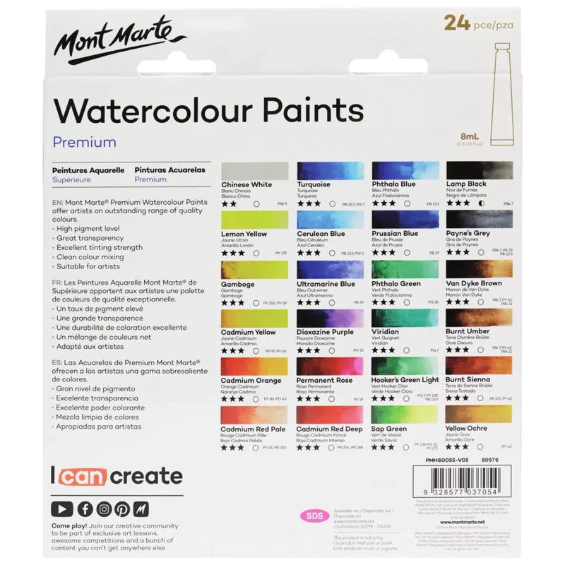 Mont Marte Watercolour Paints Premium Set 8ml 24pcs