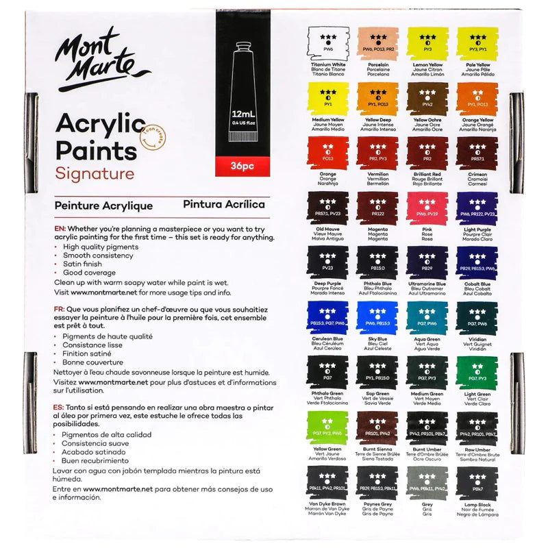 Mont Marte Acrylic Color Paint Set Signature 12ml 36pcs