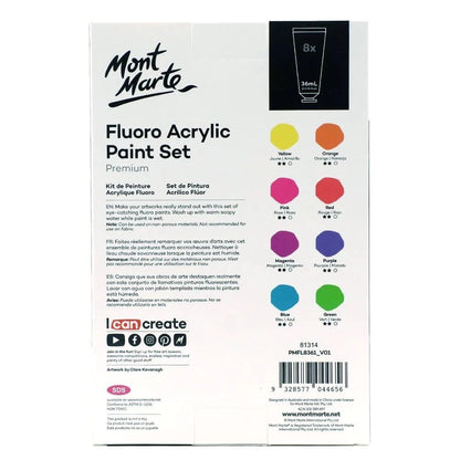 Mont Marte Fluoro Acrylic Paint Set 36ml 8pcs