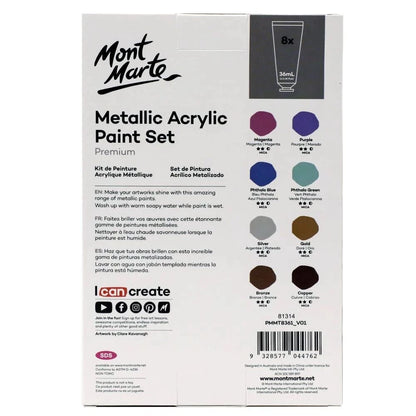 Mont Marte Metallic Acrylic Paint Set 36ml 8pcs