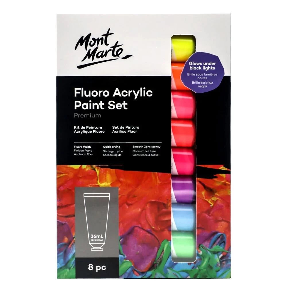 Mont Marte Fluoro Acrylic Paint Set 36ml 8pcs