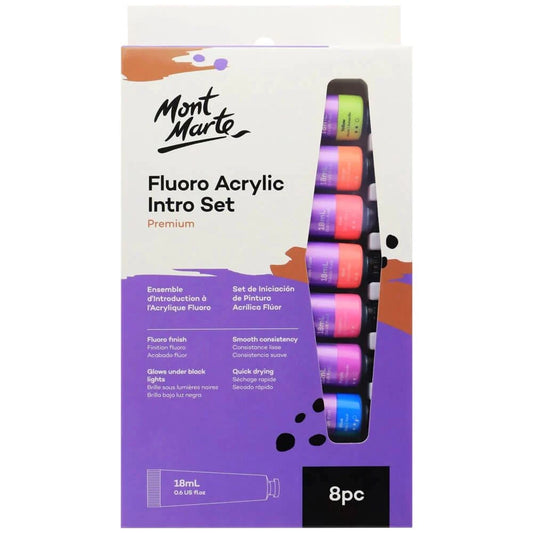 Mont Marte Fluoro Acrylic Paint Set 18ml 8pcs