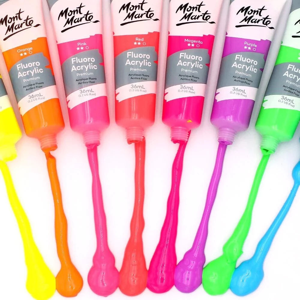 Mont Marte Fluoro Acrylic Paint Set 36ml 8pcs