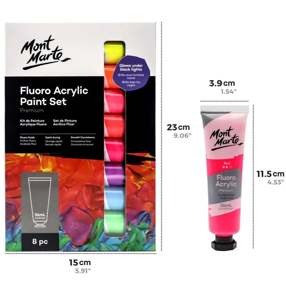 Mont Marte Fluoro Acrylic Paint Set 36ml 8pcs