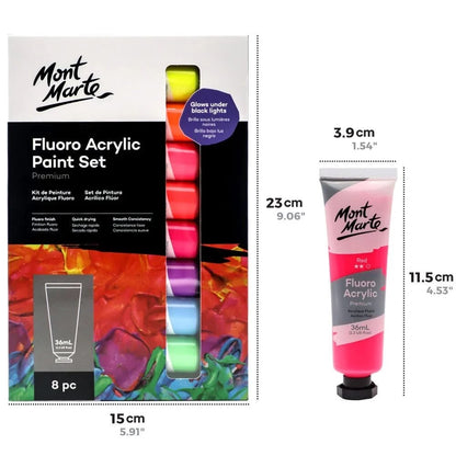 Mont Marte Fluoro Acrylic Paint Set 36ml 8pcs