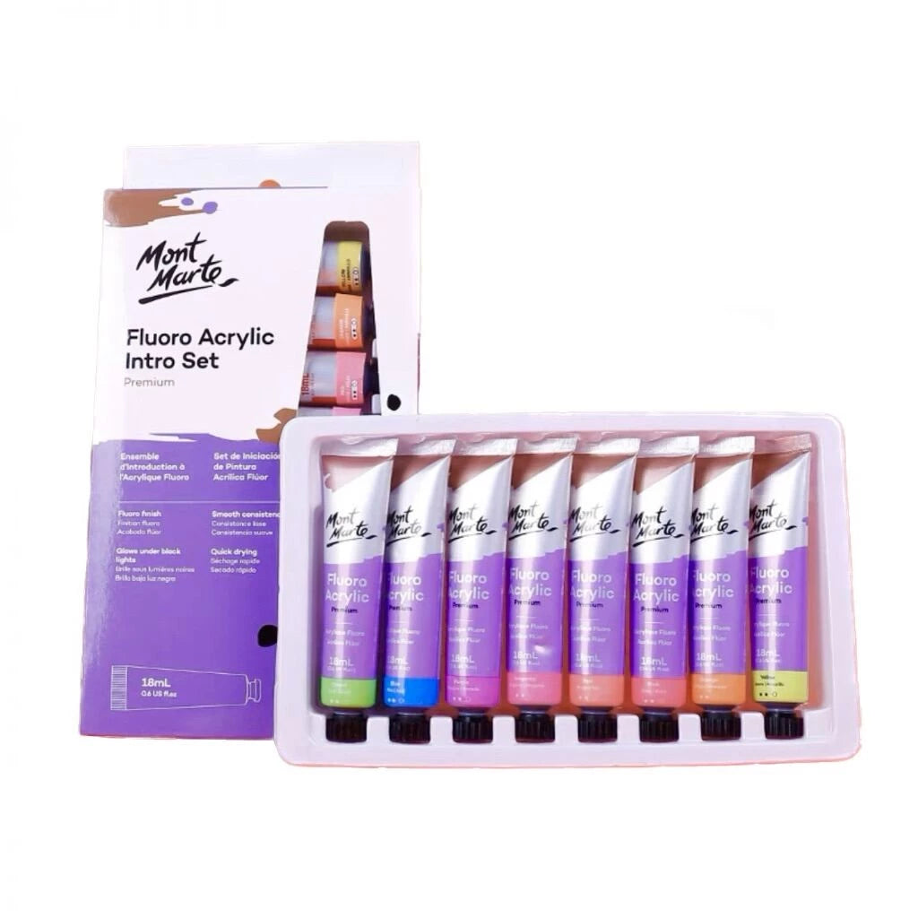 Mont Marte Fluoro Acrylic Paint Set 18ml 8pcs