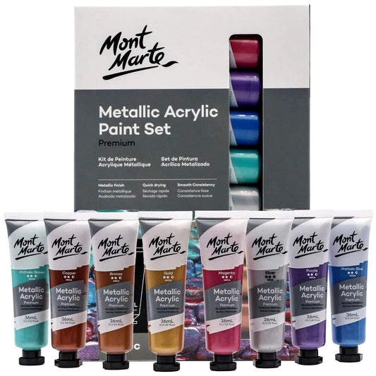 Mont Marte Metallic Acrylic Paint Set 36ml 8pcs