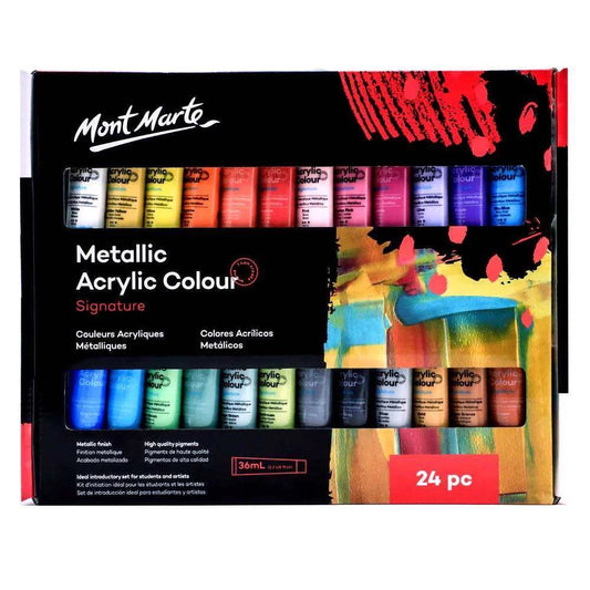 Mont Marte Metallic Acrylic Color Paint Set 36ml 24pcs