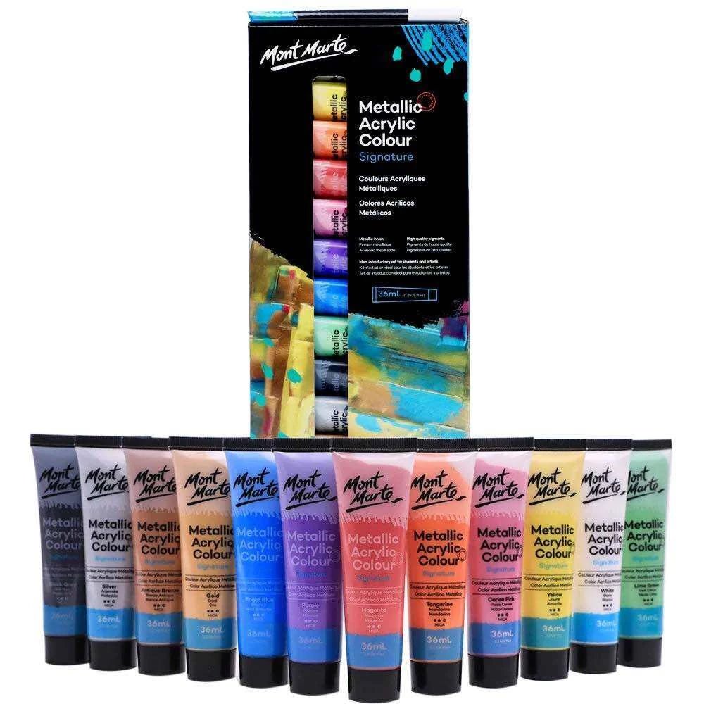 Mont Marte Metallic Acrylic Color Paint Set 36ml 12pcs