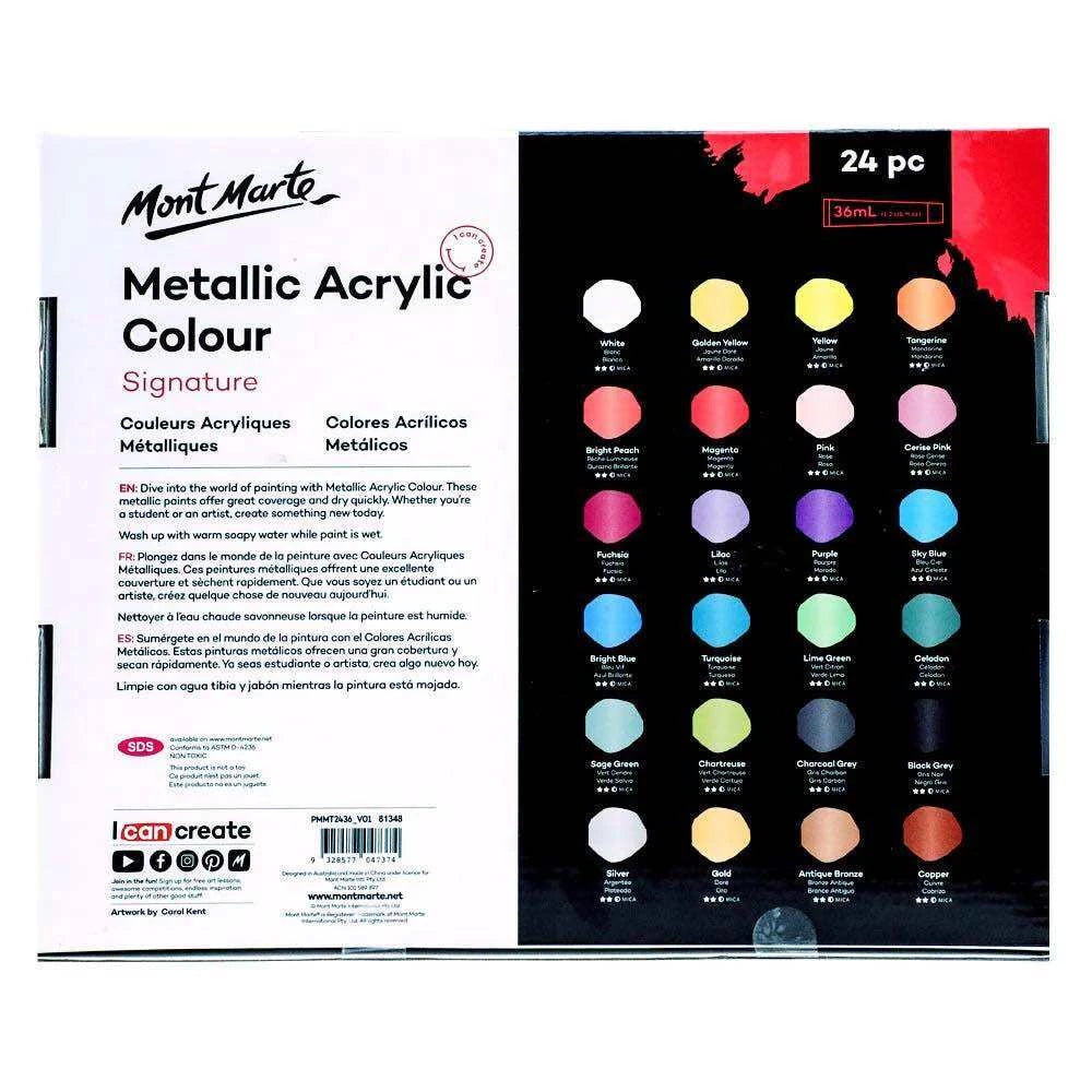 Mont Marte Metallic Acrylic Color Paint Set 36ml 24pcs